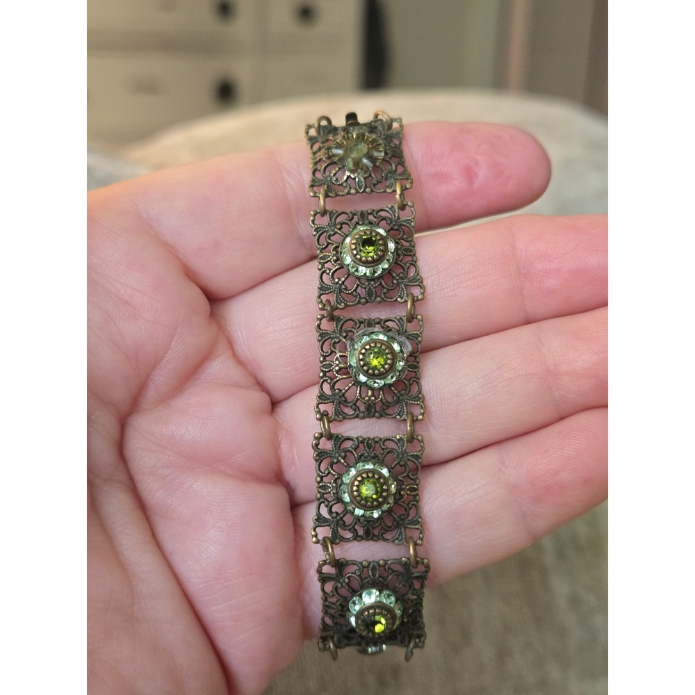 Liz Palacios Victorian Revival Filagree Panel Bracelet Peridot? Rare READ